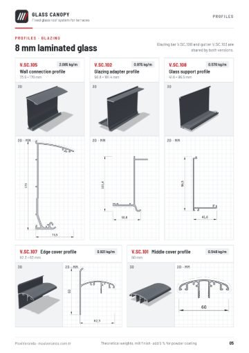 Glass Canopy — Profiles – 8 mm laminated glass