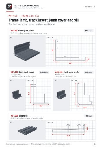 Tilt-to-Clean Guillotine Glass (ELEVIS) — Profiles – frame and sill