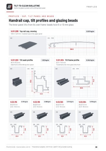 Tilt-to-Clean Guillotine Glass (ELEVIS) — Profiles – cap, tilt panel and beads