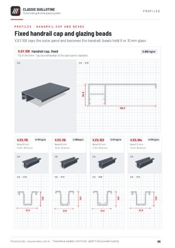 Classic Guillotine Glass — Profiles – handrail cap and beads