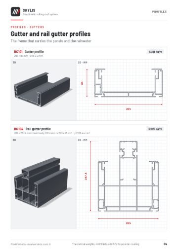 SKYLIS Bioclimatic Roof — Profiles – gutters