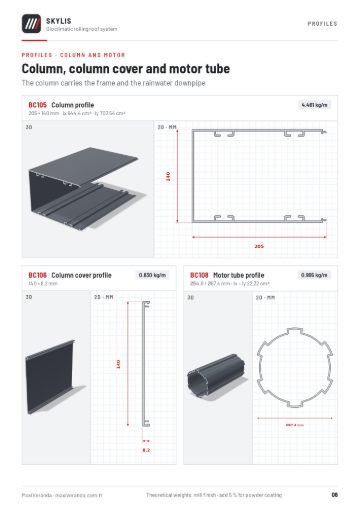 SKYLIS Bioclimatic Roof — Profiles – column and motor tube