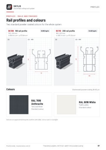 SKYLIS Bioclimatic Roof — Rails and colours