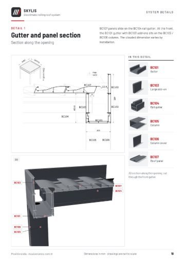 SKYLIS Bioclimatic Roof — Detail 1 – gutter and panel