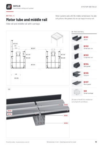 SKYLIS Bioclimatic Roof — Detail 4 – motor tube and middle rail
