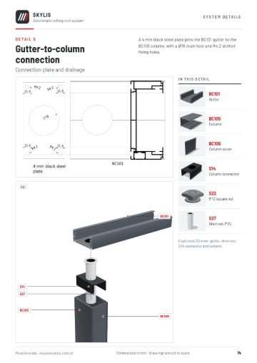 SKYLIS Bioclimatic Roof — Detail 5 – gutter to column