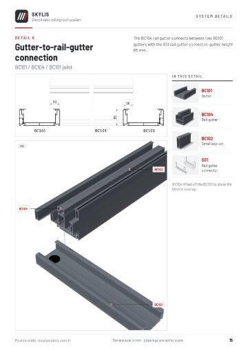SKYLIS Bioclimatic Roof — Detail 6 – gutter to rail gutter