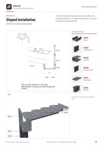 SKYLIS Bioclimatic Roof — Detail 8 – sloped installation